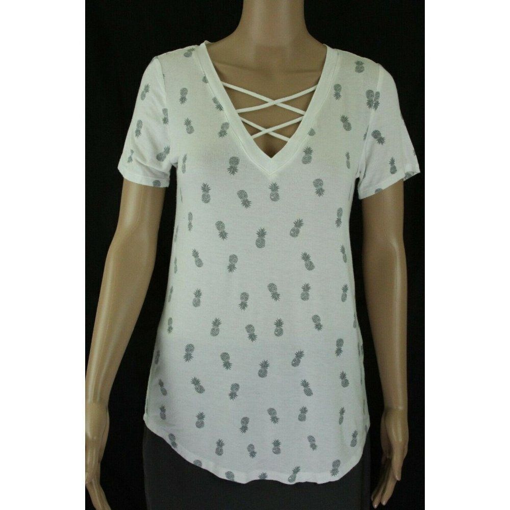 Zoe & Liv S Top Pineapple V-Neck Strappy Short Sle